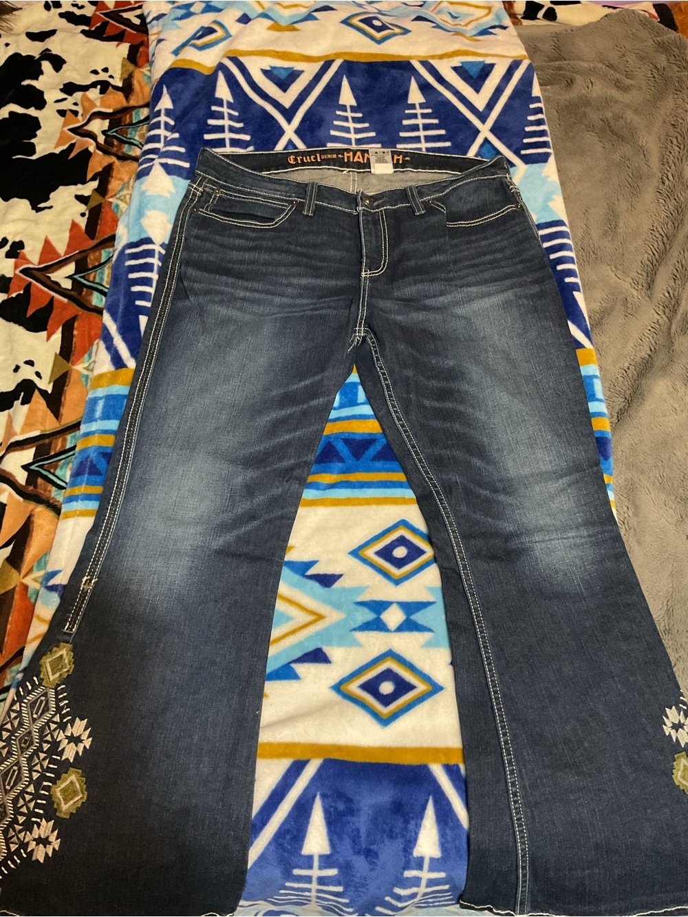 Embroidered Dark Blue Flare Jeans by H&M